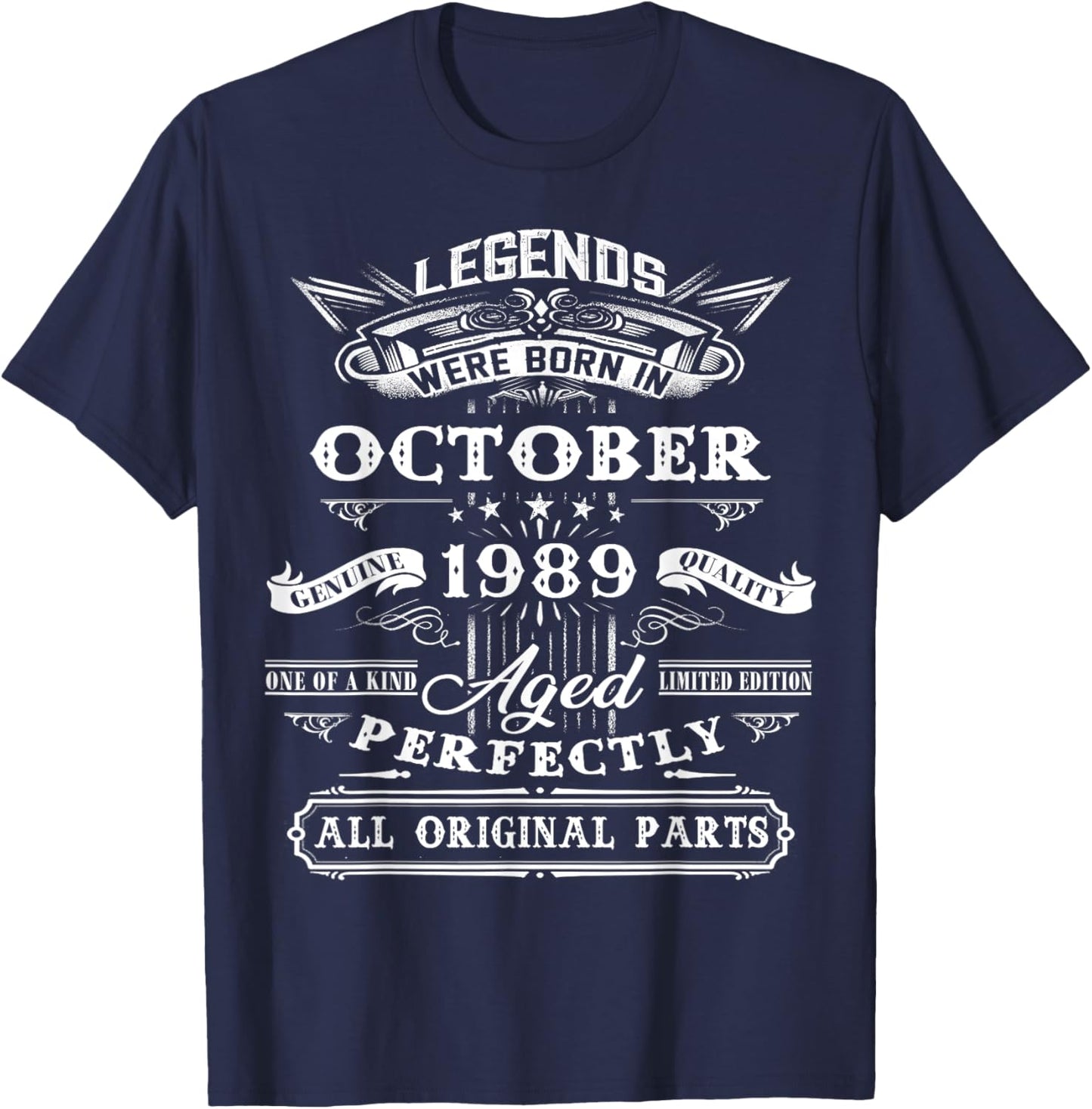 Legend Born In October 1989 35th Birthday Gift 35 Years Old T-Shirt - T-Shirt | Navy