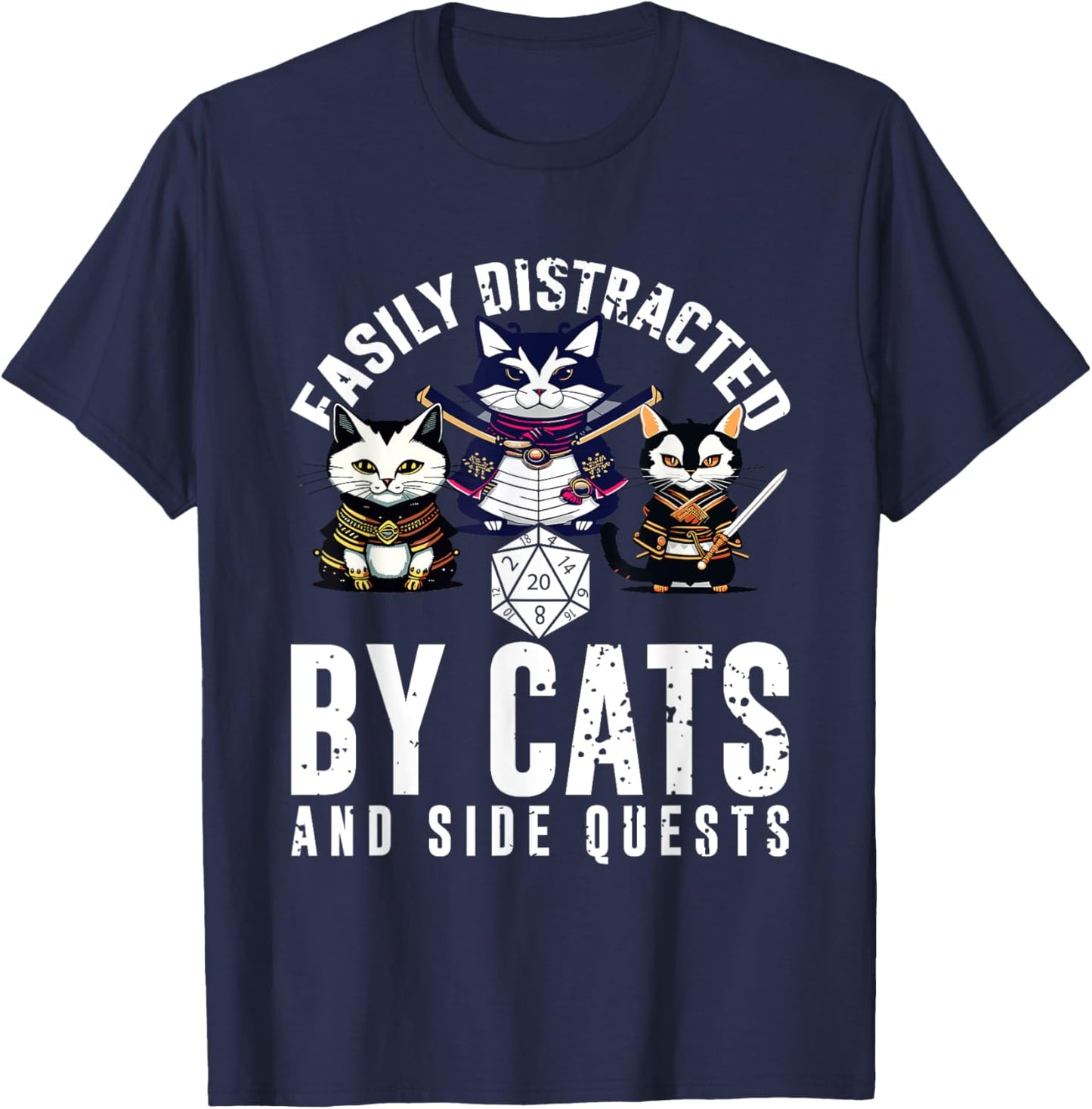 Cats Side Quest Easily Distracted Side Quests Gaming Dice T-Shirt - T-Shirt | Navy