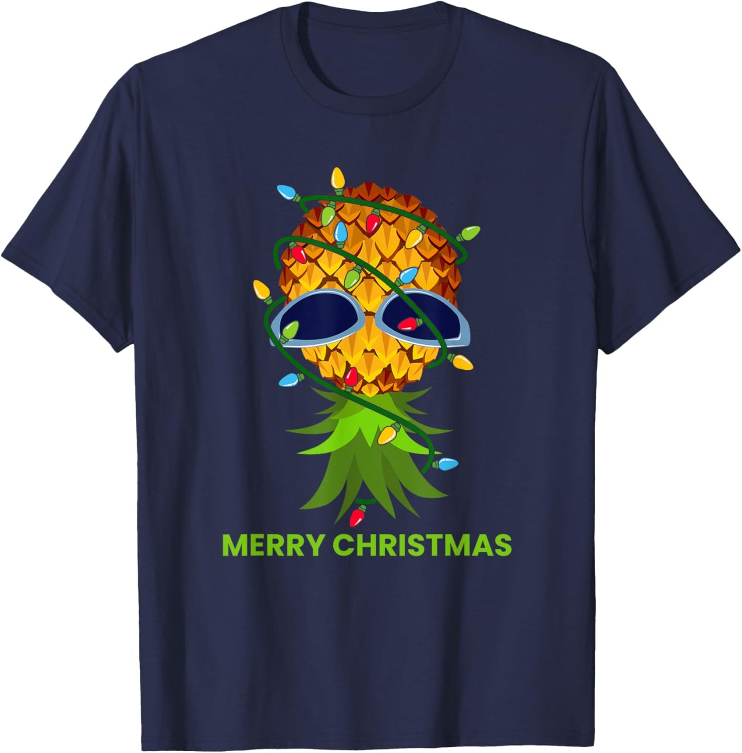 Funny Upside Down Pineapple Christmas Tree T-Shirt - T-Shirt | Navy