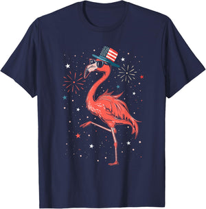 Patriotic American Flamingo Dancing USA Flag 4th Of July T-Shirt - T-Shirt | Navy