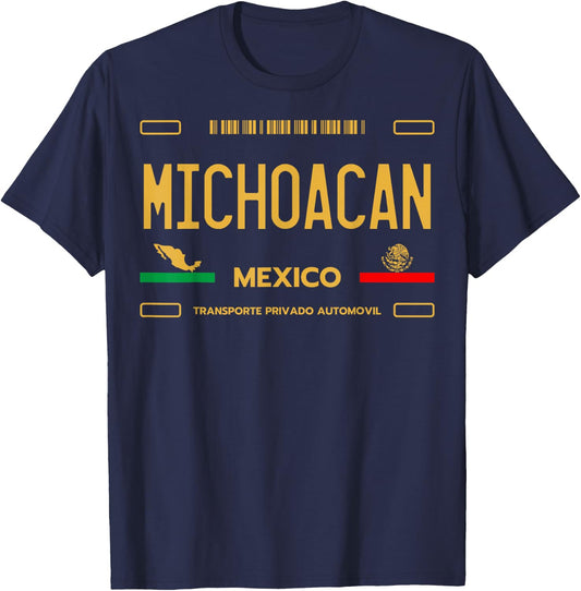 Michoacan Mexico License Plate Aesthetic, Michoacan T-Shirt - T-Shirt | Navy