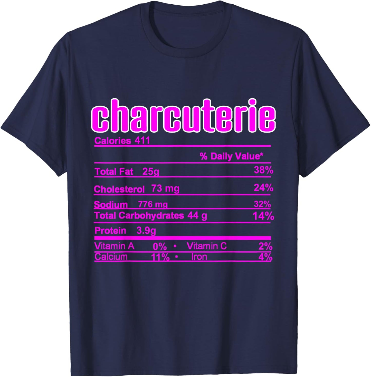 Thanksgiving Christmas Charcuterie Nutrition Fact T-Shirt - T-Shirt | Navy