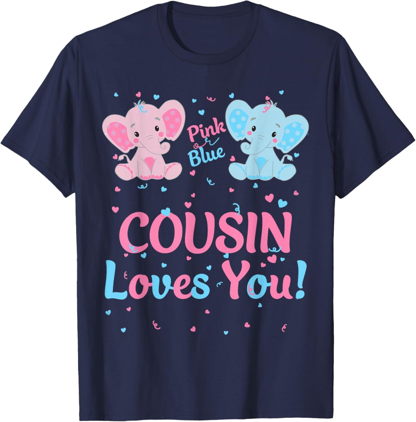 Cousin Gender Reveal Elephant Pink or Blue Matching Family T-Shirt - T-Shirt | Navy