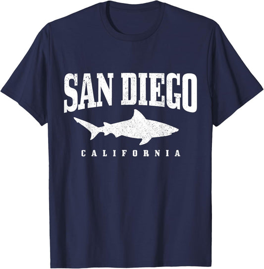 San Diego California Great White Shark Cage Diving Vintage T-Shirt - T-Shirt | Navy