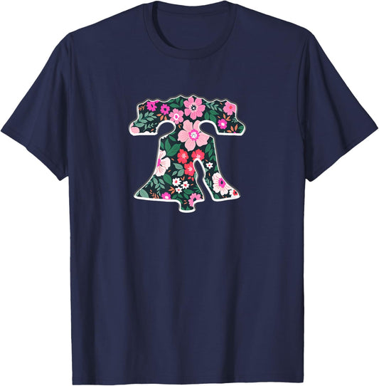 Cute Hawaiian Flower Philly Fan Liberty Bell Philadelphia T-Shirt - T-Shirt | Navy