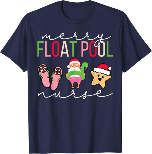 Float Pool Nurse Christmas ICU Med Surg Telemetry Holiday T-Shirt - T-Shirt | Navy