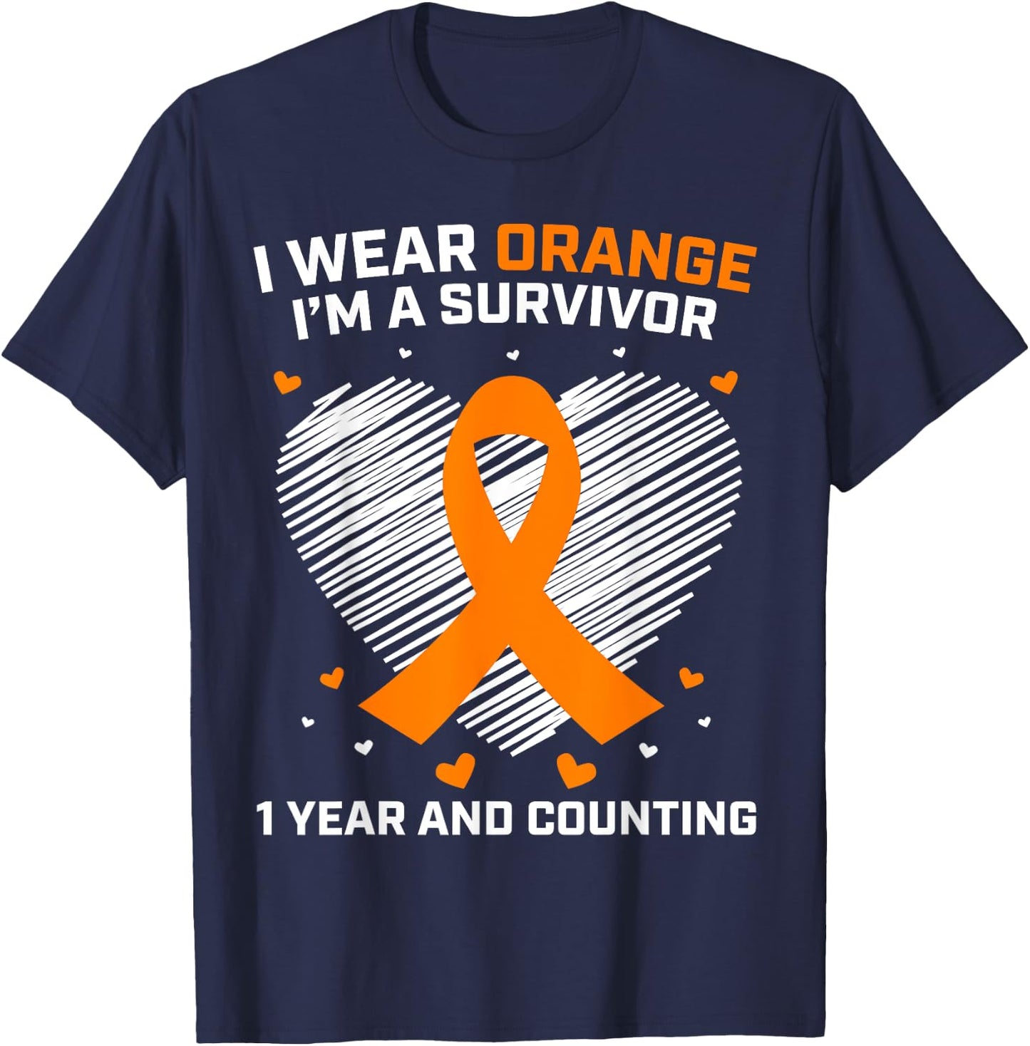 1 Year Cancer Free Leukemia Survivor Gifts Orange Awareness T-Shirt - T-Shirt | Navy