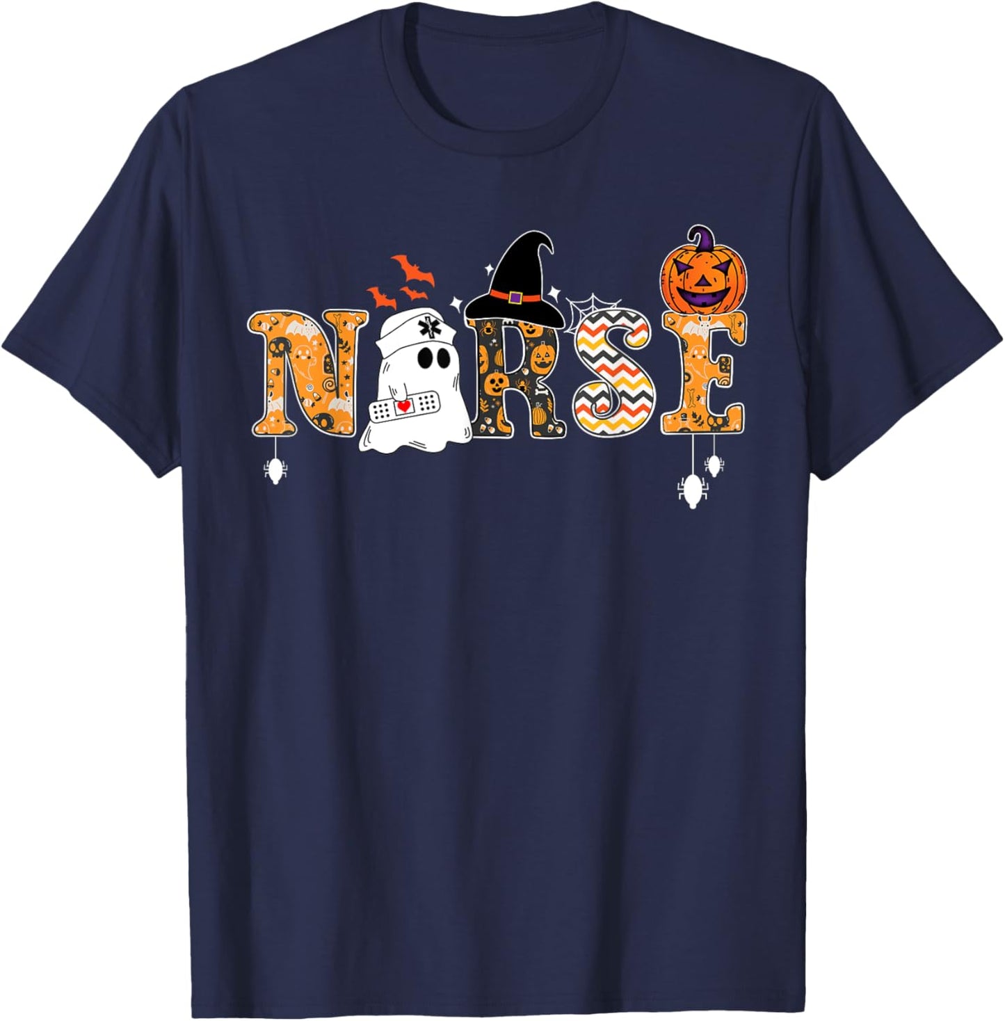 Halloween Nurse Nursing Cute Health Worker Halloween Pattern T-Shirt - T-Shirt | Navy