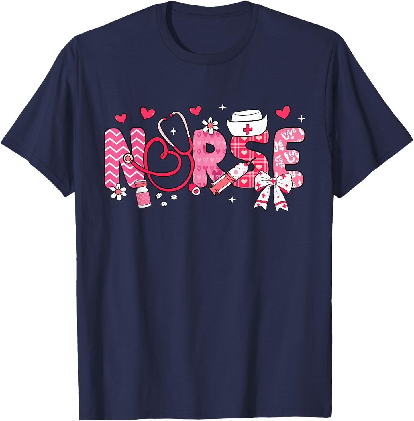 Nurse Valentines Day Valentine Scrub Top Women Scrubs NICU T-Shirt - T-Shirt | Navy