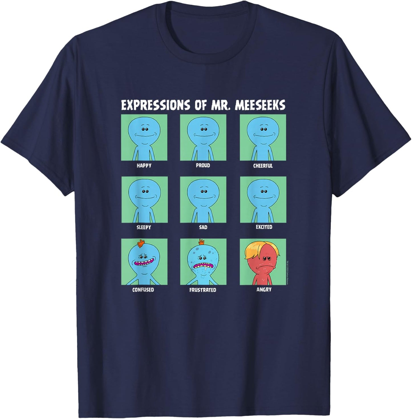 Rick and Morty Expressions of Mr. Meeseeks Small T-Shirt - T-Shirt | Navy