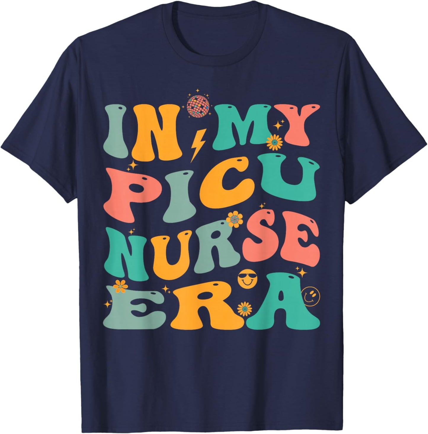 In My PICU Nurse Era Retro Pediatric ICU Nursing T-Shirt - T-Shirt | Navy