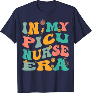 In My PICU Nurse Era Retro Pediatric ICU Nursing T-Shirt - T-Shirt | Navy