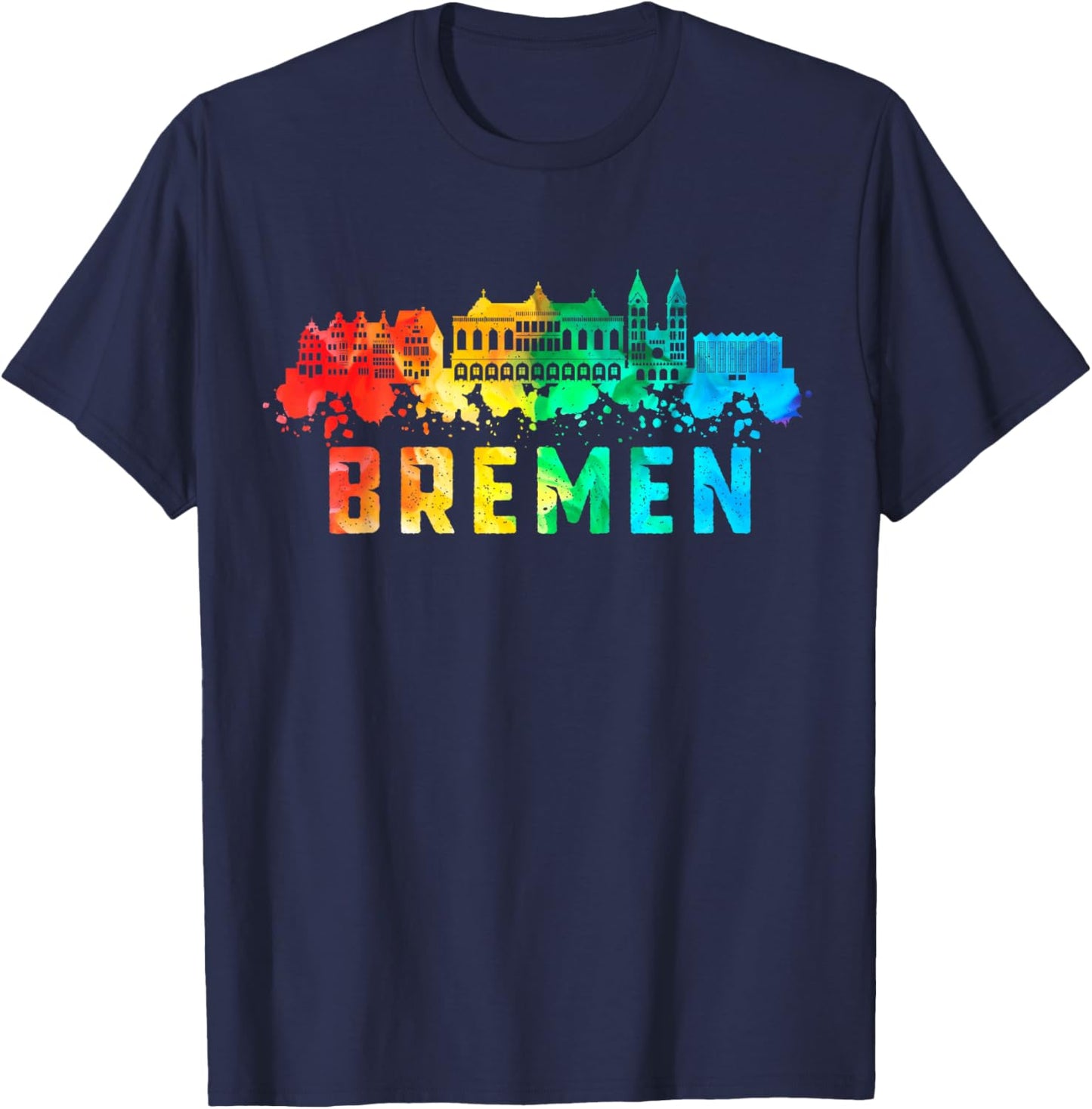 Bremen City Skyline Germany Souvenir Colorful T-Shirt - T-Shirt | Navy