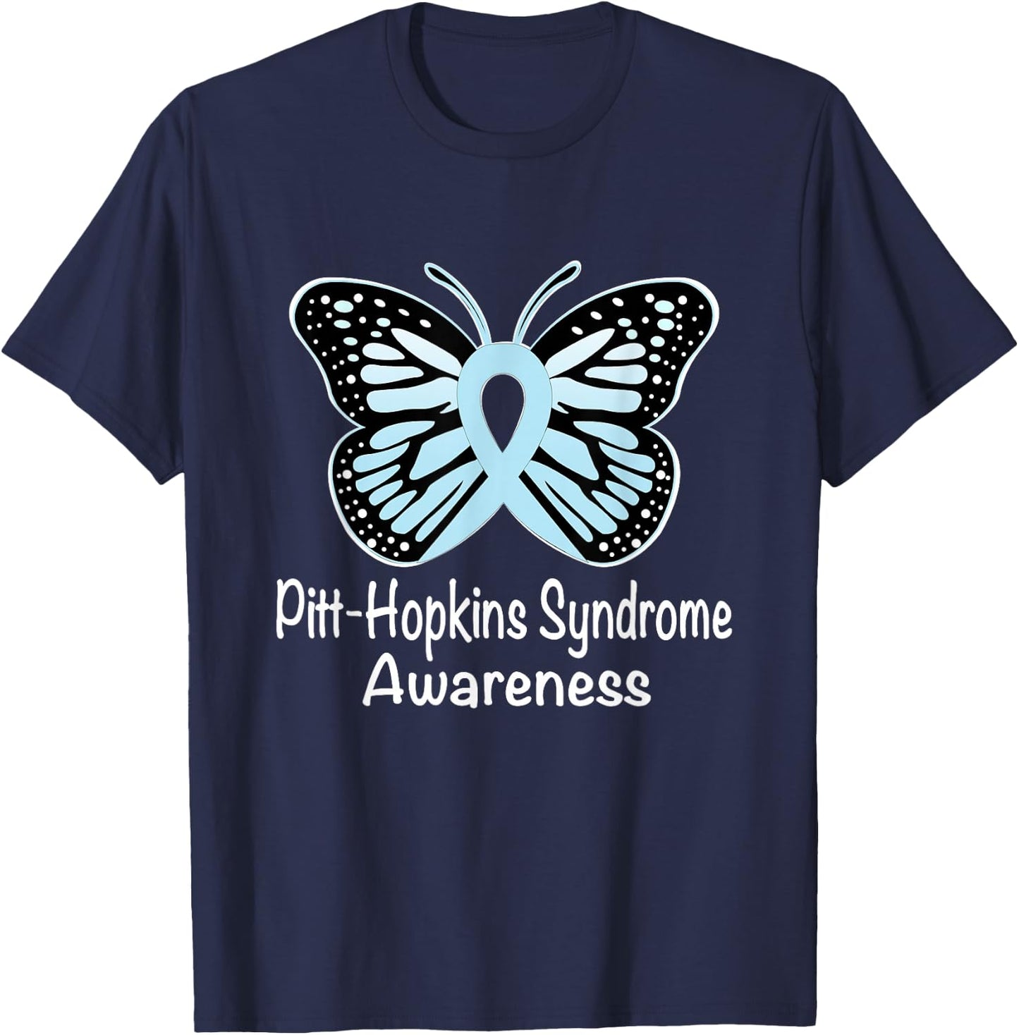 Pitt-Hopkins Syndrome Awareness Warrior Light Blue Ribbon T-Shirt - T-Shirt | Navy