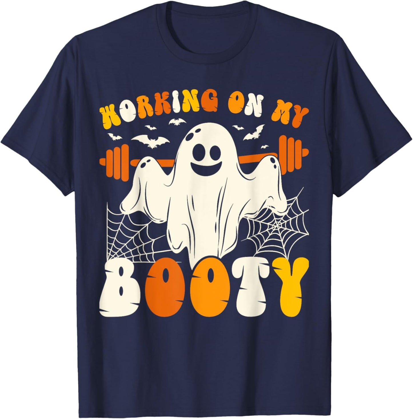 Working On My Booty Funny Gym Halloween Workout Ghost T-Shirt - T-Shirt | Navy