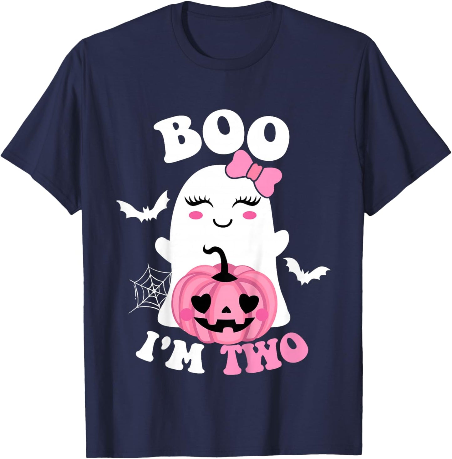 Kids Kids Ghost Boo I'm Two Yr 2nd Birthday Kids Halloween Groovy T-Shirt - T-Shirt | Navy
