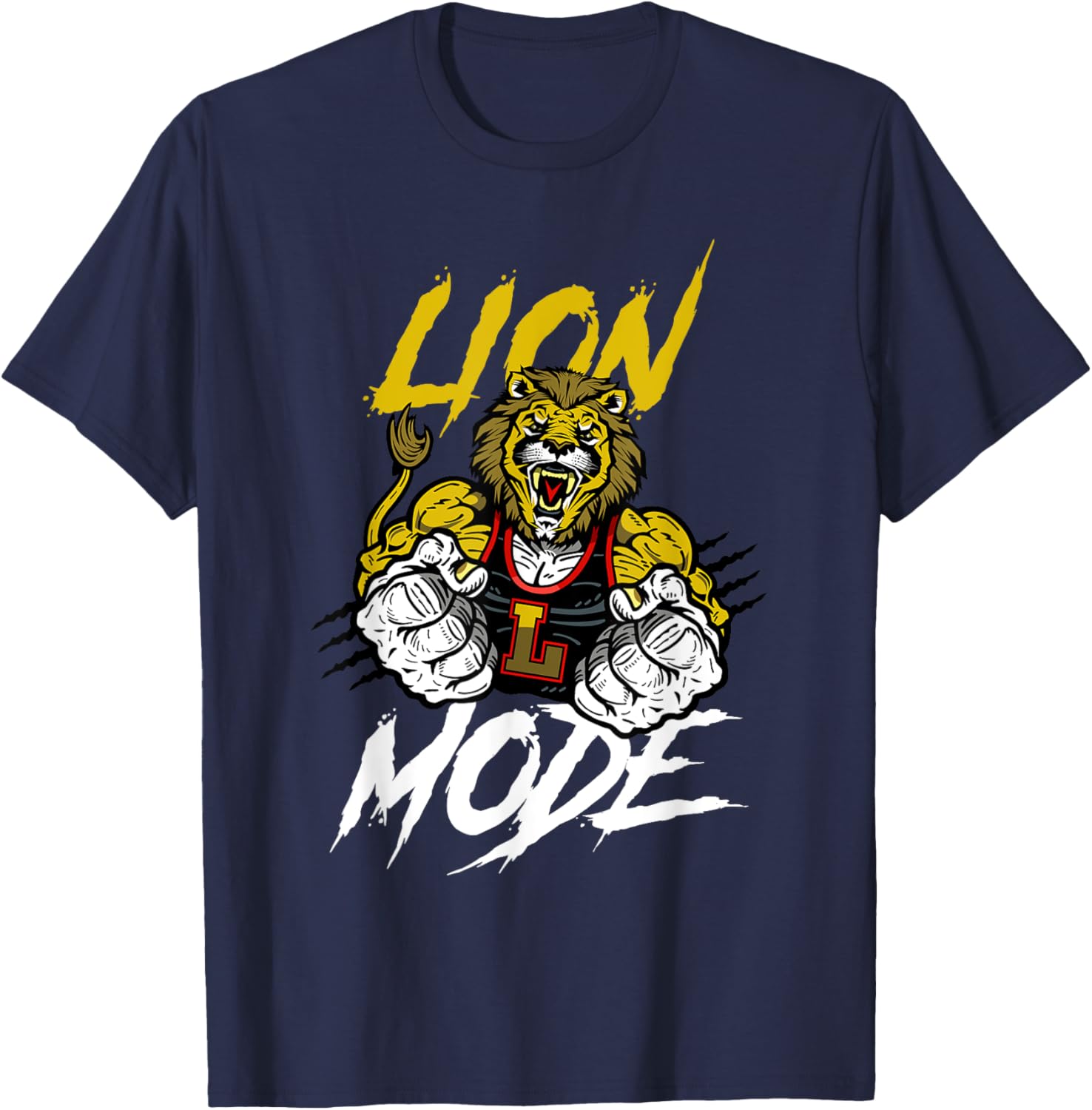 Lion Mode Big Biceps Strong Lion Weightlifting Gym Workout T-Shirt - T-Shirt | Navy