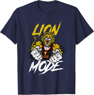 Lion Mode Big Biceps Strong Lion Weightlifting Gym Workout T-Shirt - T-Shirt | Navy