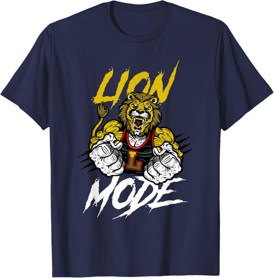 Lion Mode Big Biceps Strong Lion Weightlifting Gym Workout T-Shirt - T-Shirt | Navy