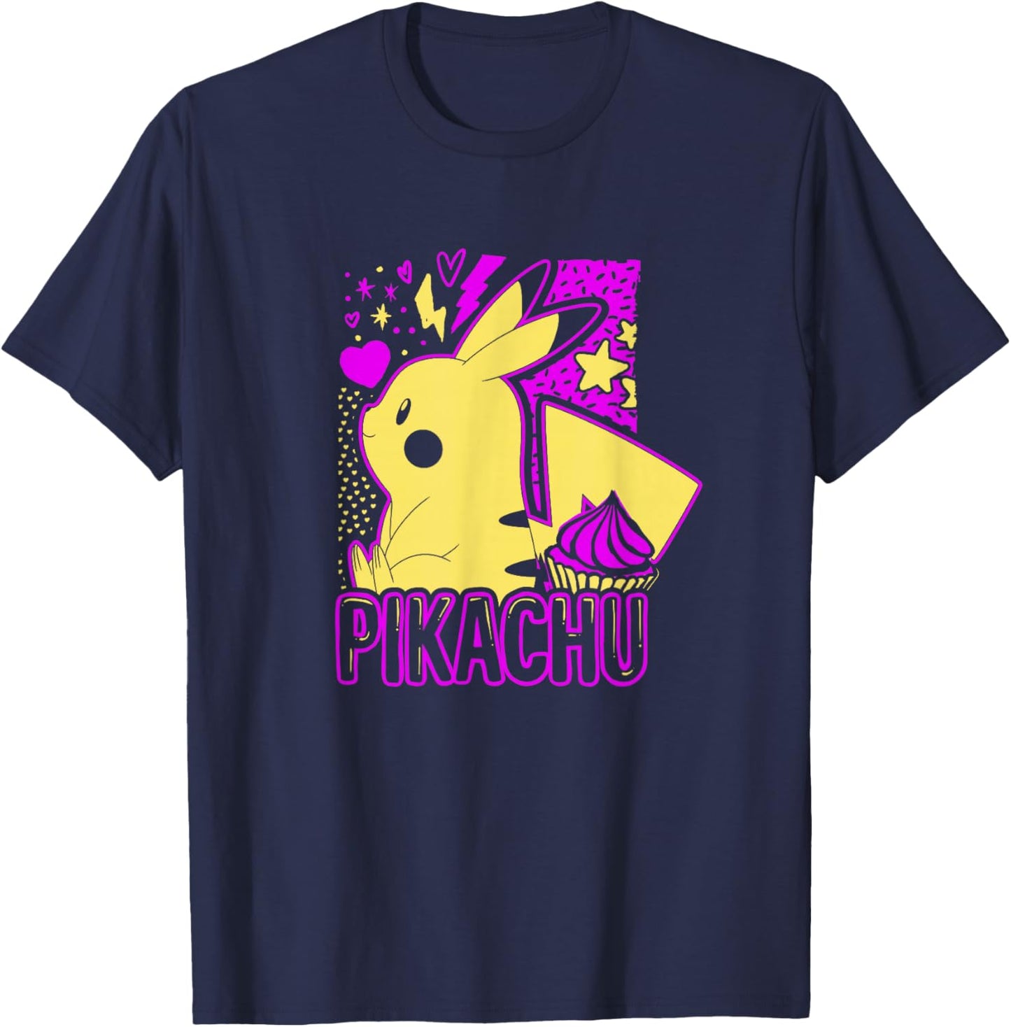 Pokémon Pikachu Cute Neon 025 Lightning Pocket Monster T-Shirt - T-Shirt | Navy