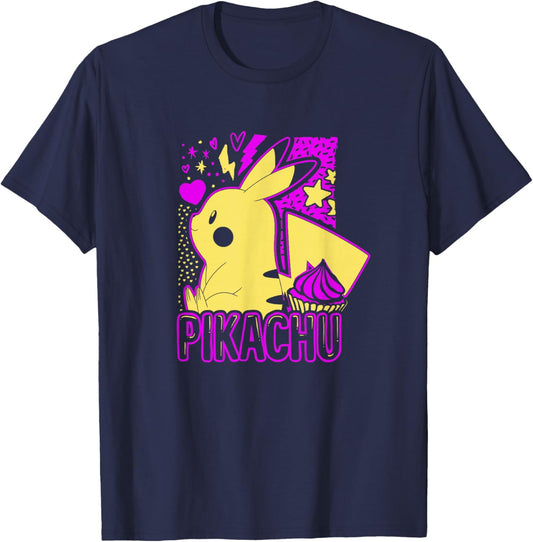 Pokémon Pikachu Cute Neon 025 Lightning Pocket Monster T-Shirt - T-Shirt | Navy