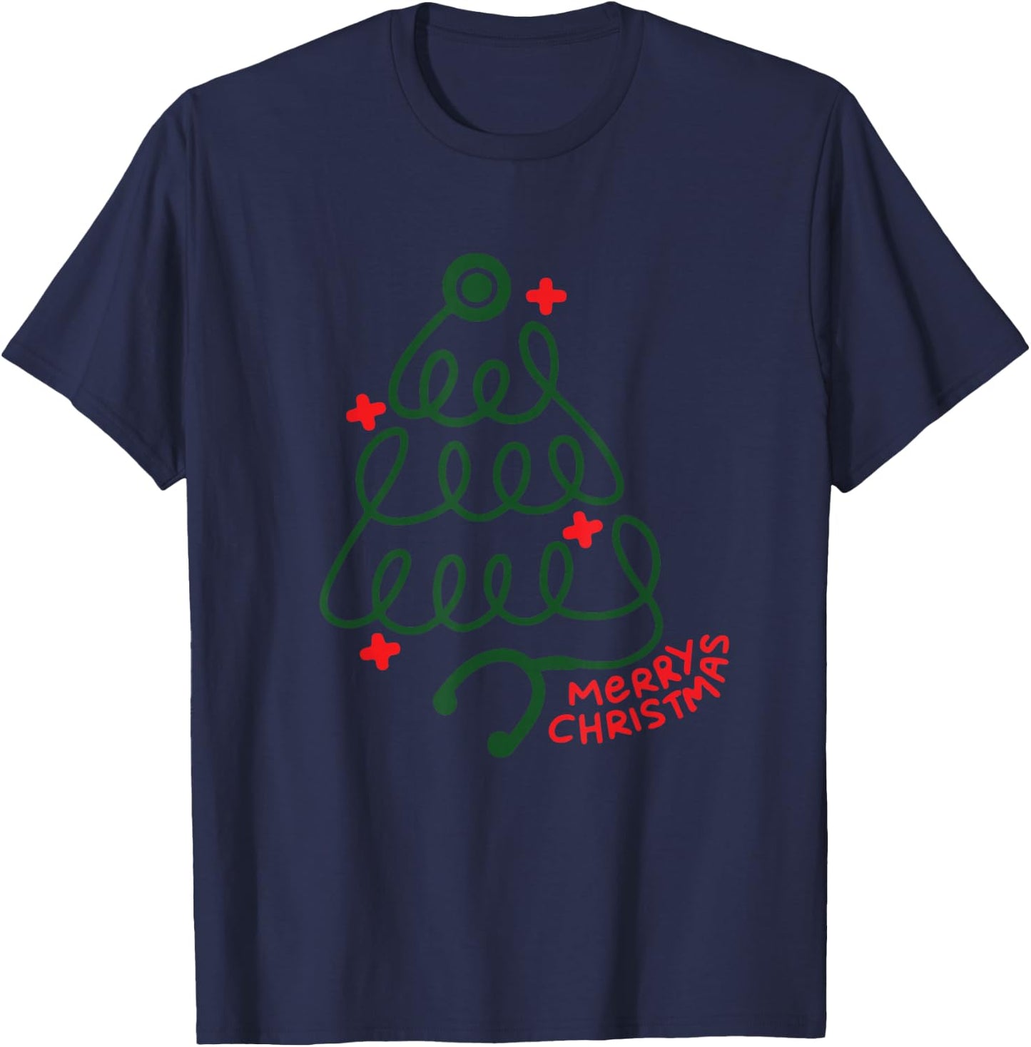 Merry Christmas Stethoscope CNA Nurse Holiday Medical Worker T-Shirt - T-Shirt | Navy