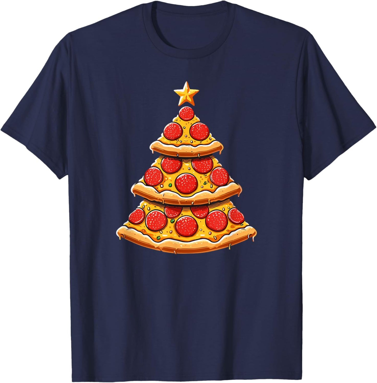 Christmas Tree Funny Pizza T-Shirt - T-Shirt | Navy