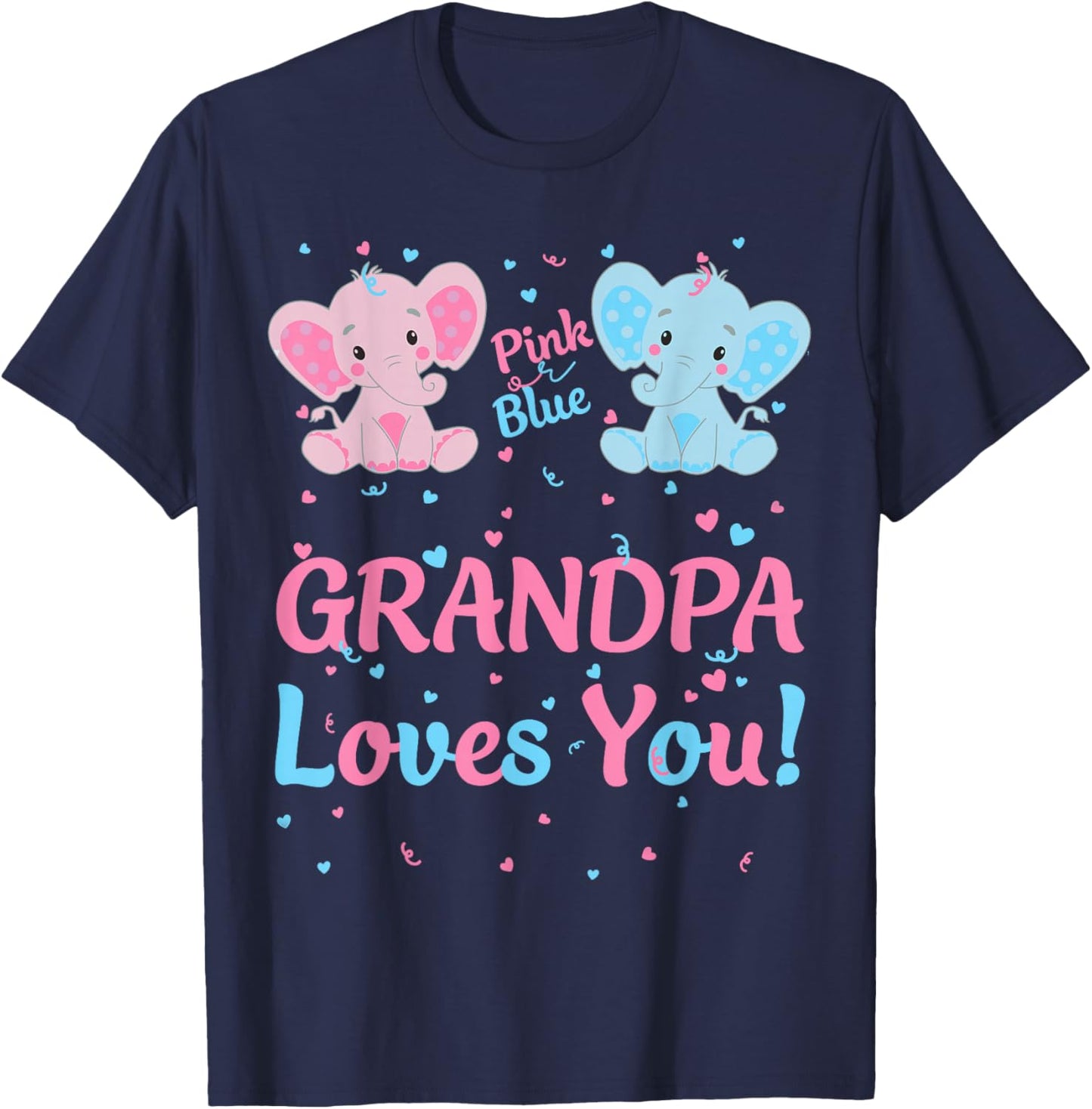 Grandpa Gender Reveal Elephant Pink or Blue Matching Family T-Shirt - T-Shirt | Navy