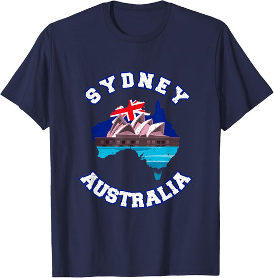 The Sydney Opera House And Australian Flag In Australian Map T-Shirt - T-Shirt | Navy