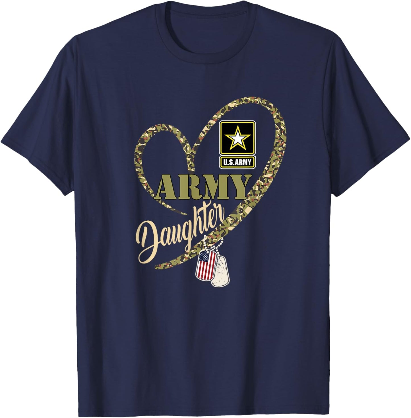 Proud Army Daughter Clothing Funny Military Heart Camouflage T-Shirt - T-Shirt | Navy
