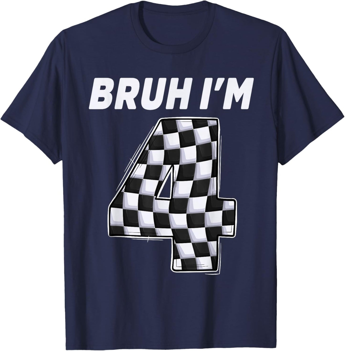 Bruh I'm 4 Year Old Boy Two car Racing 4th Birthday Race car T-Shirt - T-Shirt | Navy