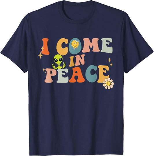 I come in peace Im peace groovy matching couples T-Shirt - T-Shirt | Navy