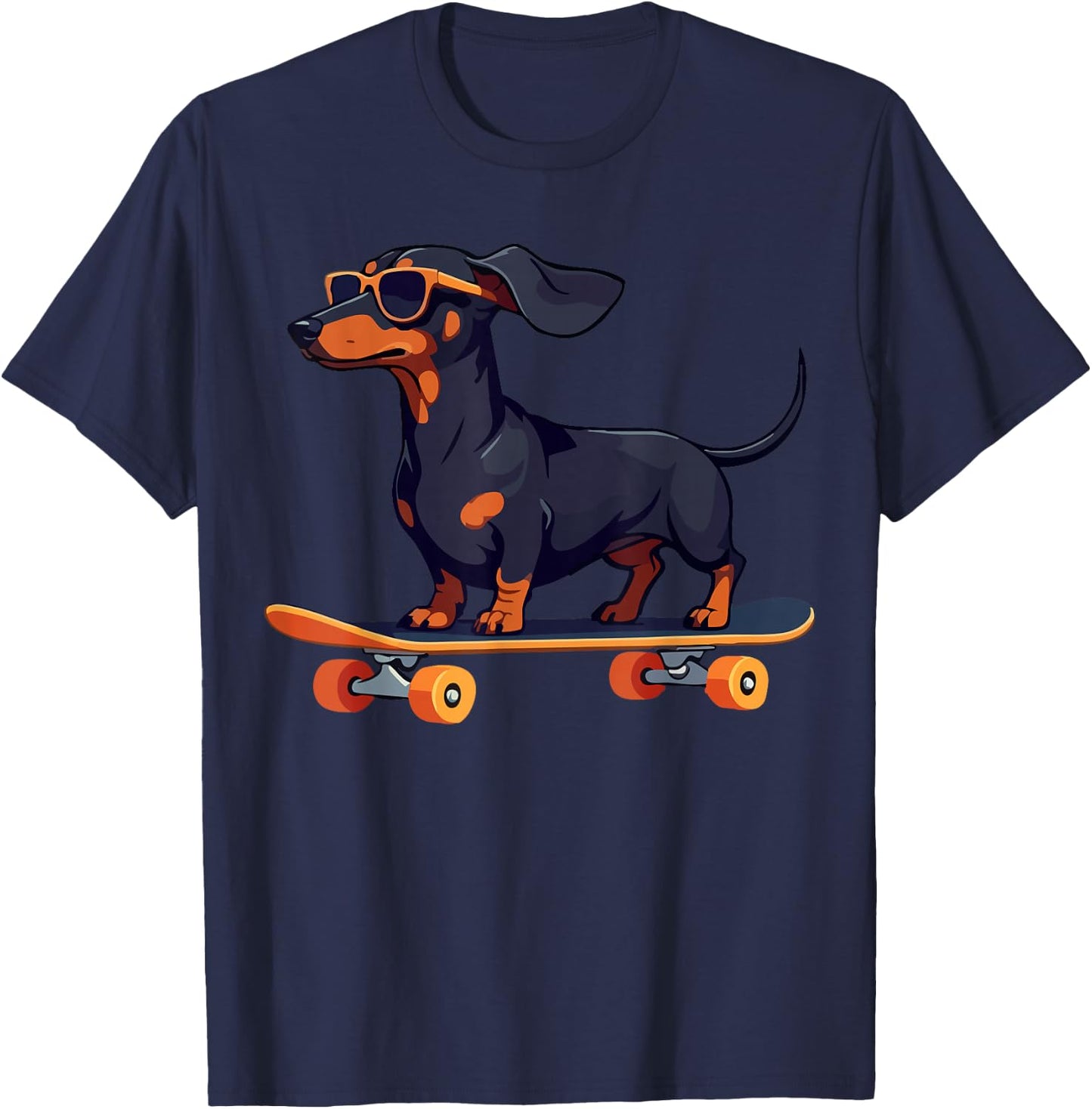 Dachshund Wiener Dog with Sunglasses on a Skateboard Funny T-Shirt - T-Shirt | Navy