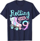 Rolling Into 9 Roller Skates Skater Girl 9th Birthday Party T-Shirt - T-Shirt | Navy