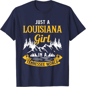 Just A Louisiana Girl In A Tennessee World Louisianians T-Shirt - T-Shirt | Navy