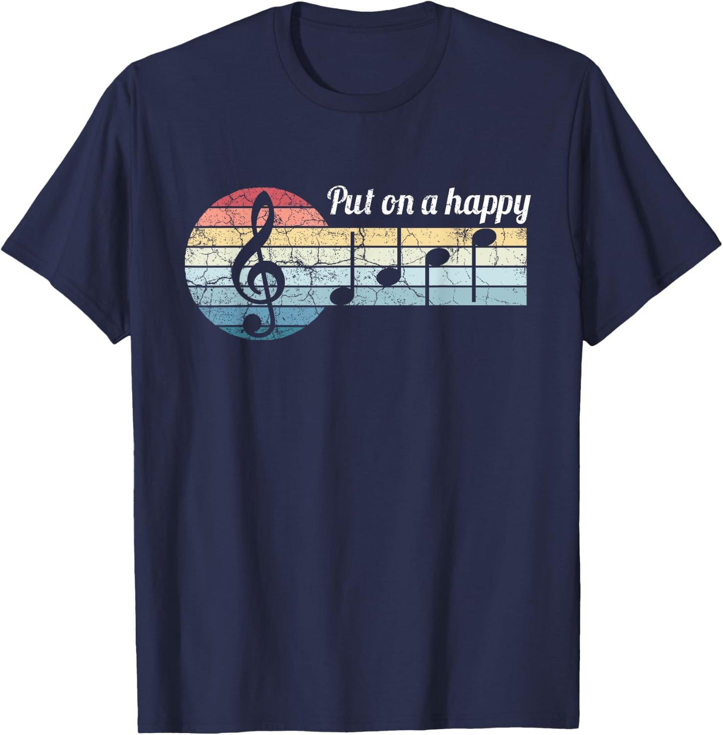 Put On A Happy FACE Music Notes Musician Funny Teacher Gift Women Girls Kids T-Shirt - T-Shirt | Navy
