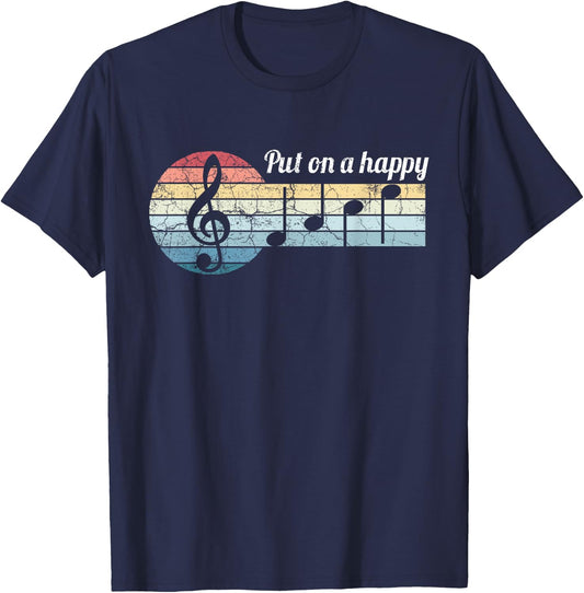 Put On A Happy FACE Music Notes Musician Funny Teacher Gift Women Girls Kids T-Shirt - T-Shirt | Navy