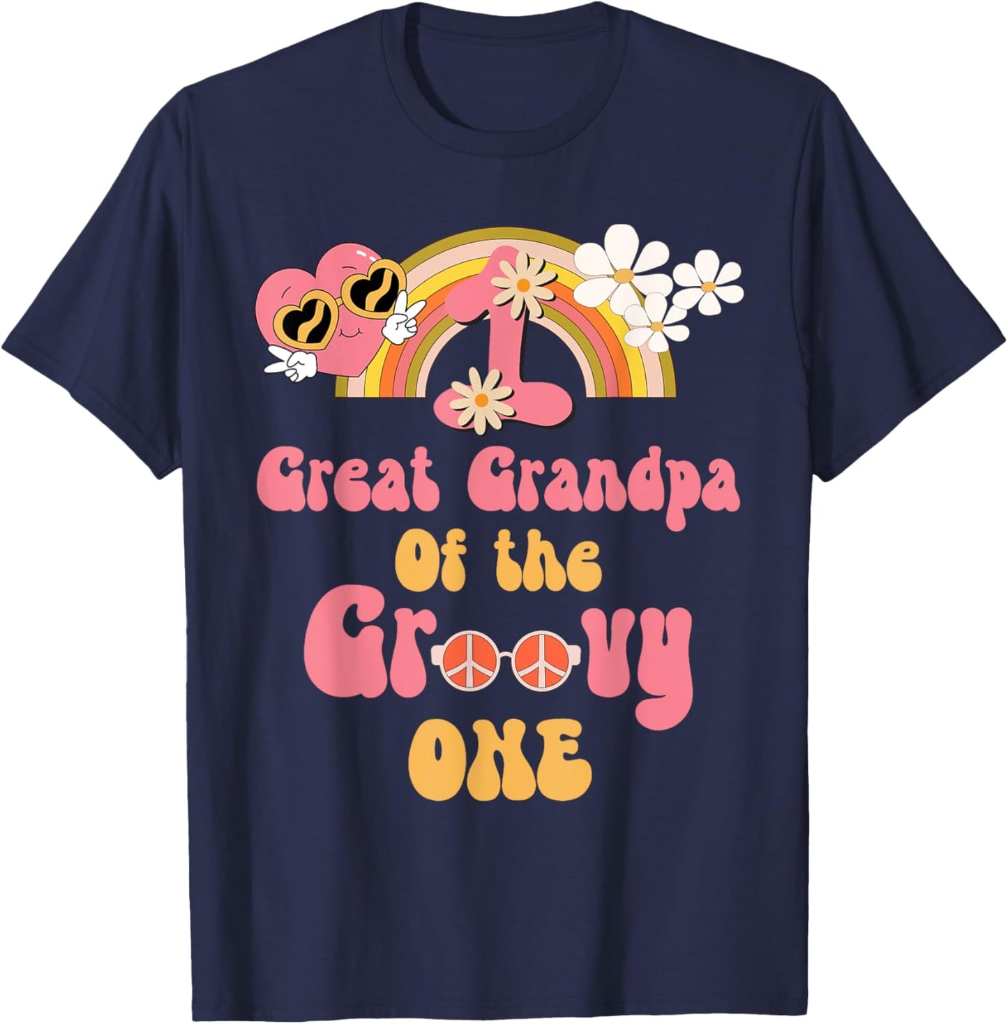 Great Grandpa of the Groovy one peace sign birthday matching T-Shirt - T-Shirt | Navy
