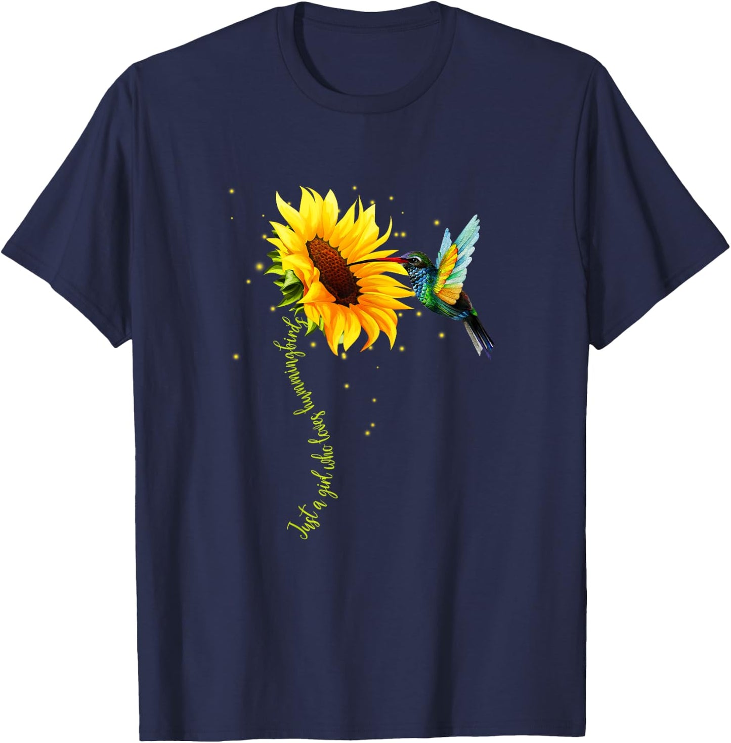 Just A Girl Who Loves Hummingbirds Shirt Bird and Sunflower T-Shirt - T-Shirt | Navy