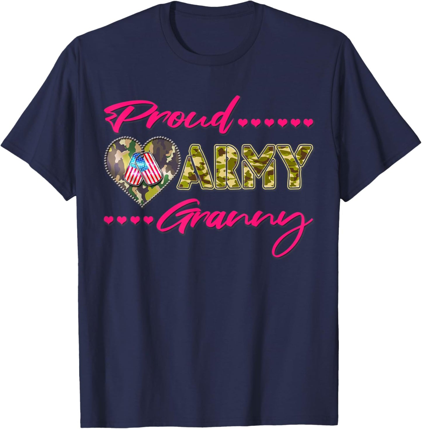 Proud Army Granny Camo US Flag Dog Tag Military Grandma Gift Men Women T-Shirt - T-Shirt | Navy