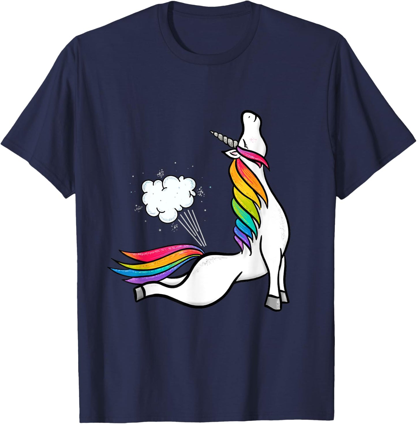 Funny Yoga Unicorn Fart Rainbow Graphic T-Shirt - T-Shirt | Navy