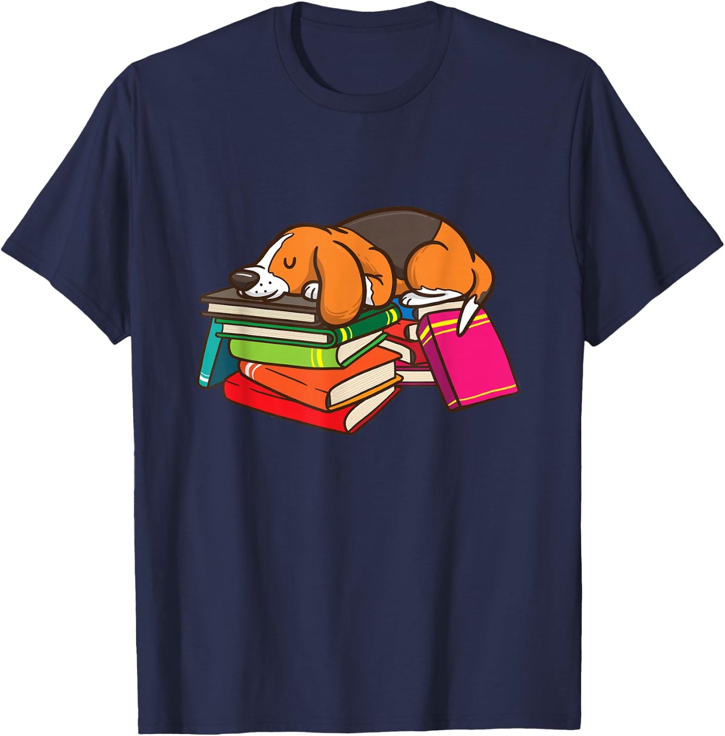 Cute Beagle Book Reading Lovers Gift Bookworm Girls Teachers T-Shirt - T-Shirt | Navy