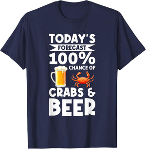 Funny Crab Eating Saying - Todays Forecast Crabs And Beer T-Shirt - T-Shirt | Navy