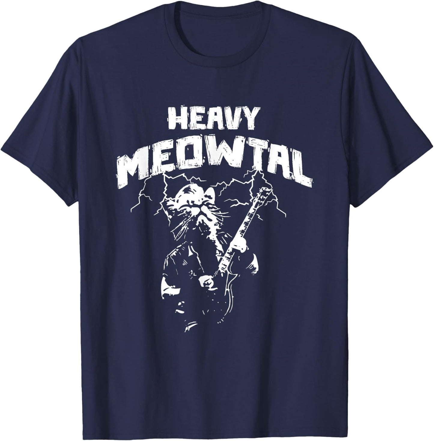 Heavy Meowtal - Cat Lover Gifts - Heavy Metal Music Gift T-Shirt - T-Shirt | Navy