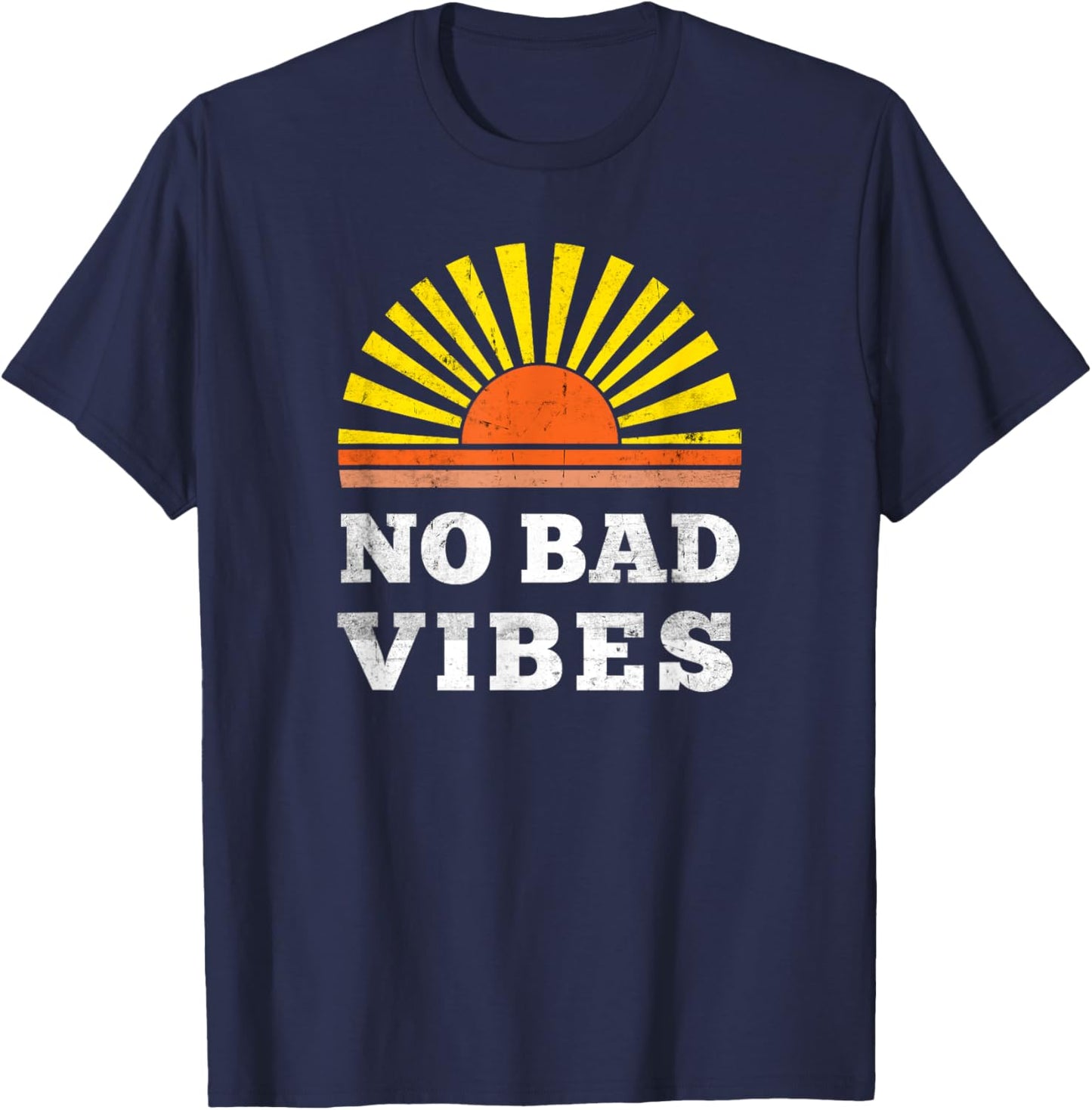 No Bad Vibes Retro Summer Sunset Think Positive Wellbeing Men Women Kids T-Shirt - T-Shirt | Navy