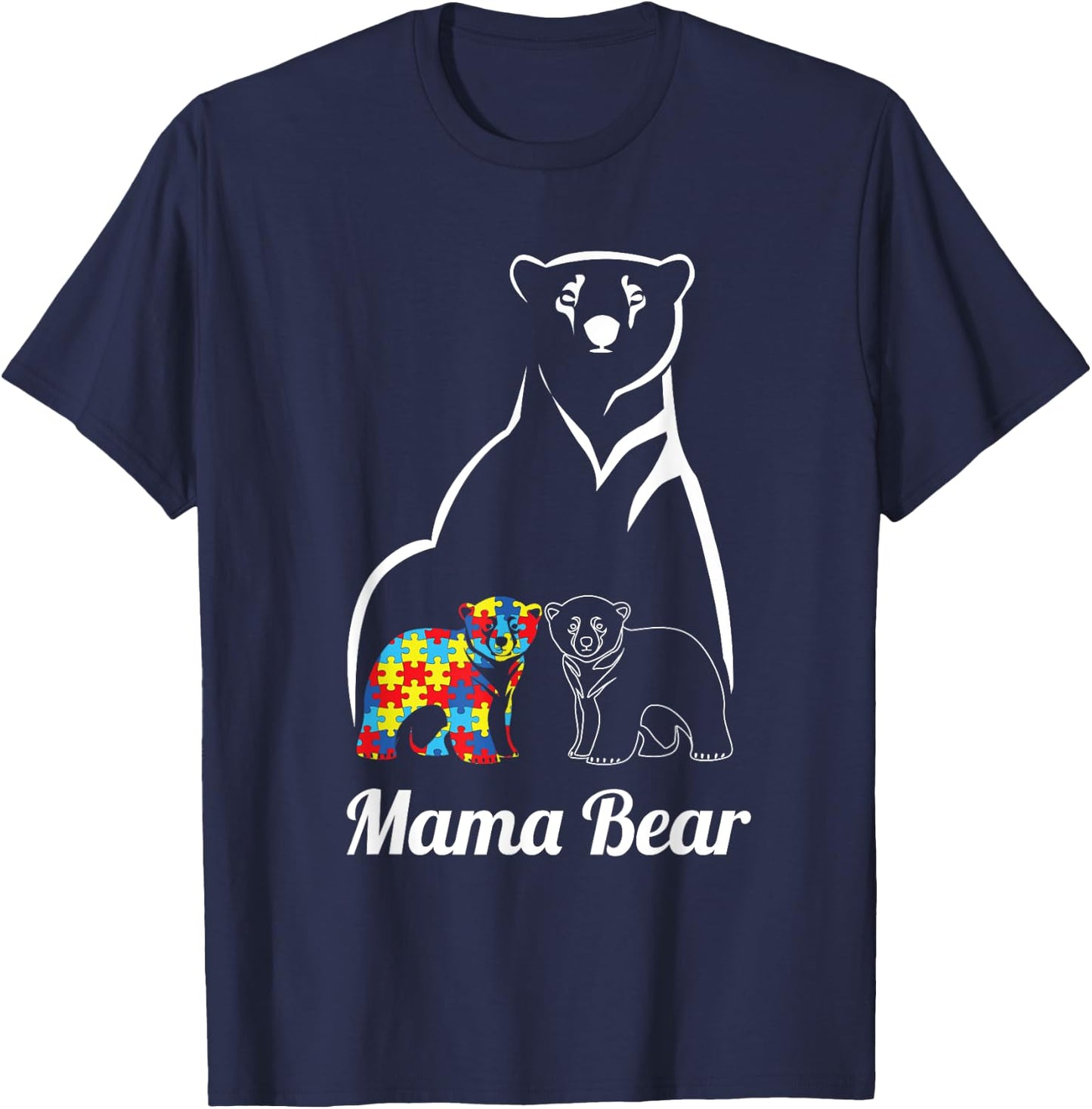 Autism Awareness Mama Bear Mom Autistic Child T-Shirt - T-Shirt | Navy