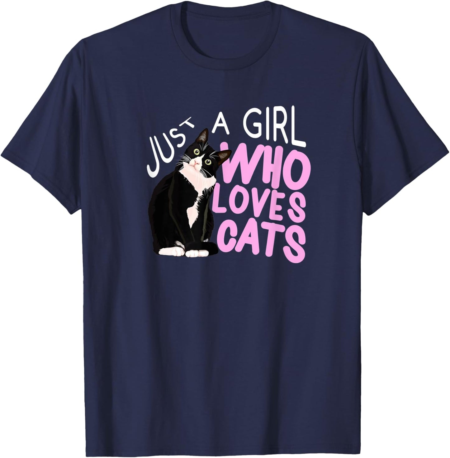 Just A Girl Who Loves Cats Cat Top Gift Girls Women T-Shirt - T-Shirt | Navy