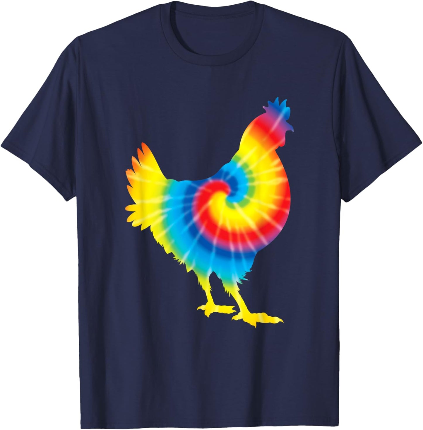 Tie Dye Chicken Rainbow Print Hen Fowl Hippie Peace Gift T-Shirt - T-Shirt | Navy