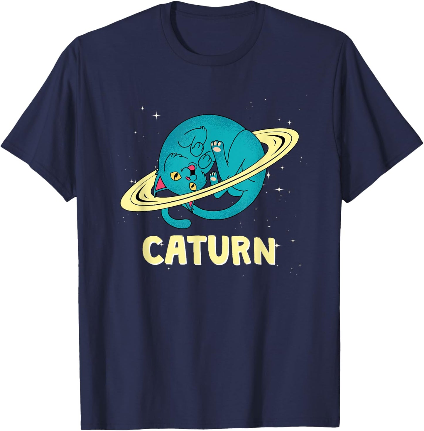 Space Cat - Caturn Men Women Girls Kids T-Shirt - T-Shirt | Navy