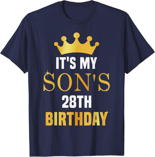 Its My Son's 28th Birthday 28 Years Old Golden Bday T-Shirt - T-Shirt | Navy
